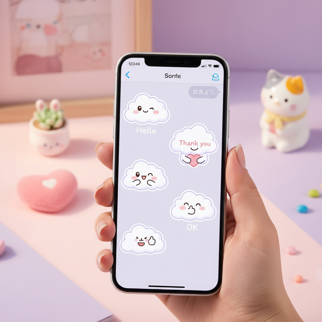 Kawaii Cloud Sticker Pack – スマホでかわいい雲スタンプを使うライフスタイル画像
